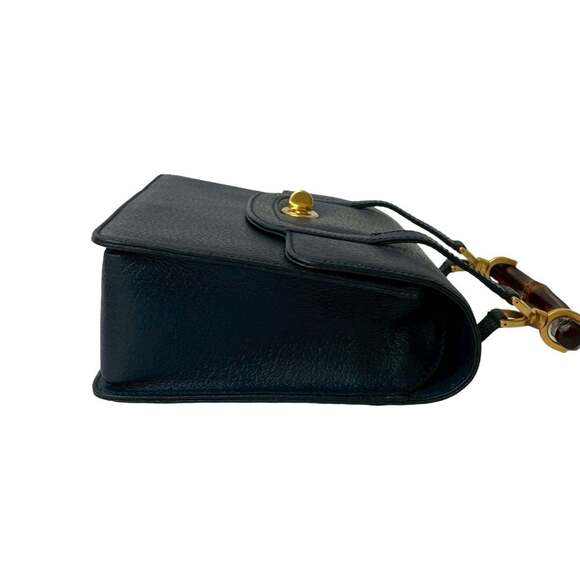 GUCCI Authentic Blue Leather Bamboo Shoulder Bag - Picture 6 of 10